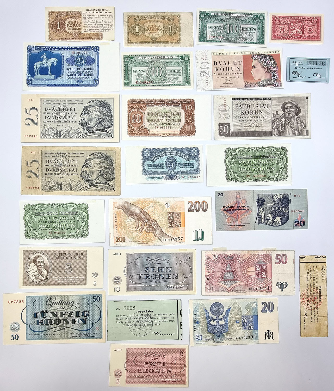 Czechosłowacja, Czechy, banknoty, 48 sztuk